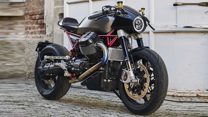 A view of the custom Moto Guzzi Griso that Sasha Lakic from Blacktrack motors created