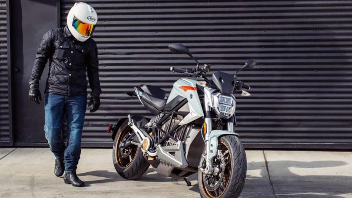 A view of a rider checking out a zero motorcycle