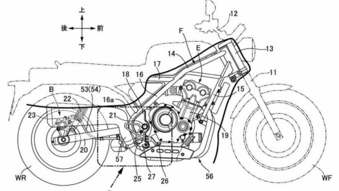 A view of the patent image associated with a potential new Honda 1100 Hawk