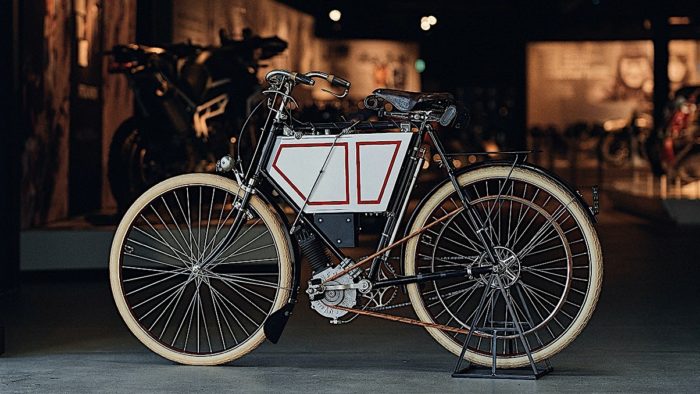 A view of Triumph's 1901 prototype motorcycle