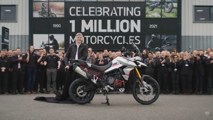 A view fo the millionth motorcycle to roll of Triumph's factory belt - a tiger 900