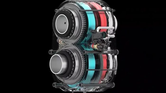 A view of the new Wankel engine that sports rotary power from startup firm Aston