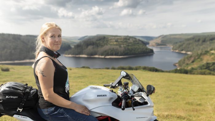 Maja Kenney from Maja's Motorcycle Adventures, on her Ducati SuperSport S