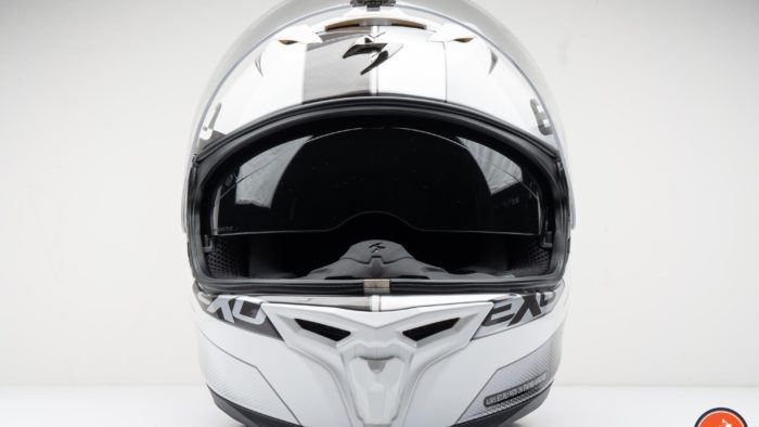 Front view of the helmet with visor up