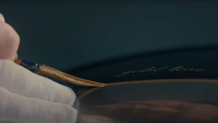 A view of the gold lining process that happens for the Triumph Bonneville Gold Line Editions available at select dealerships for the year of 2022