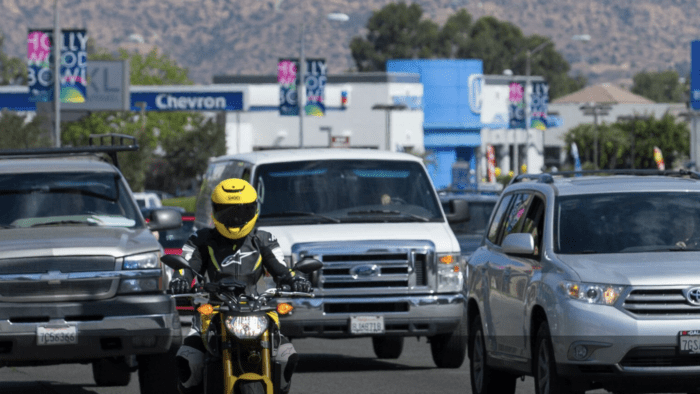 A view of motorcyclist with traffic
