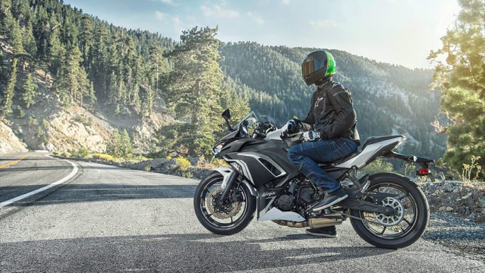A view of a motorcyclist looking into the direction of his route