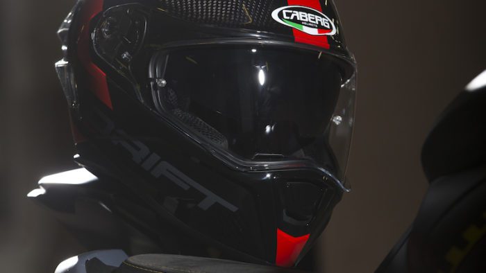 A view of the new Caberg Drift Evo Carbon Sonic (available also in fibreglass), which has joined this year's lineup from the Italian manufacturer Caberg