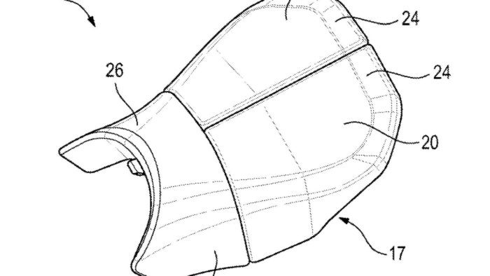 A view of the new motorcycle seat patent that BMW is making, complete with two adjustable components for height and width