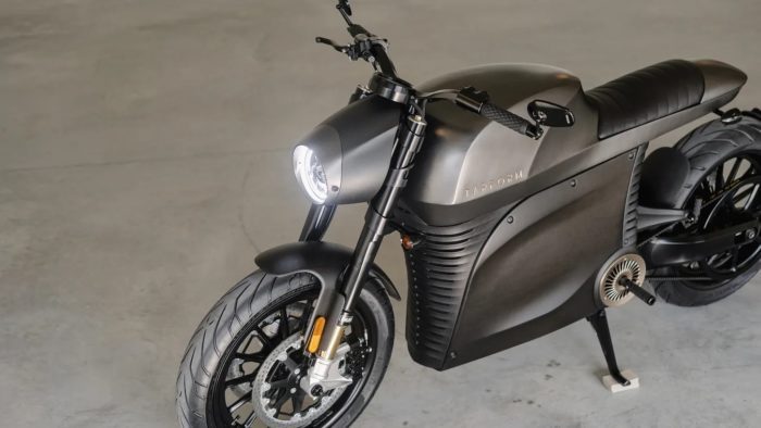 A view of the new sustainable electric motorcycle from Tarform - currently beginning deliveries