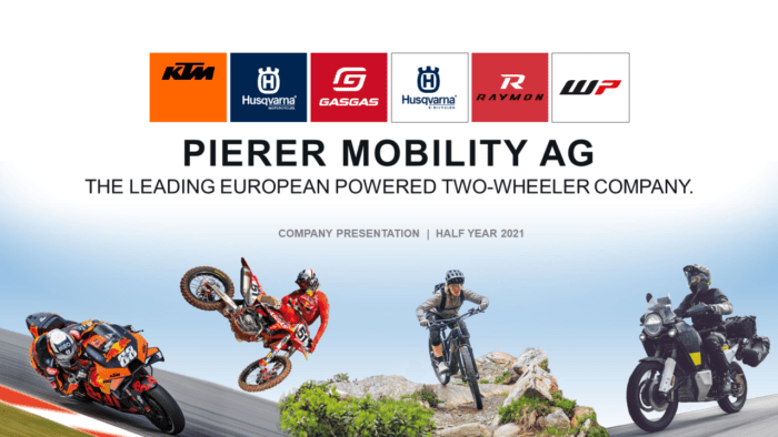 A view of the brands associated with Pierer Mobility company, a parent company of KTM