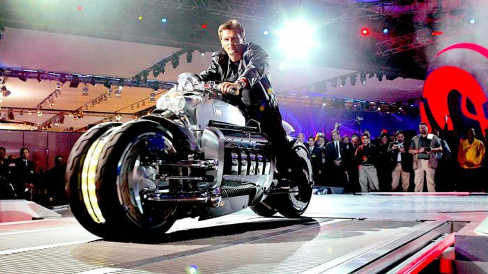 A view of a supercar-inspired motorcycle