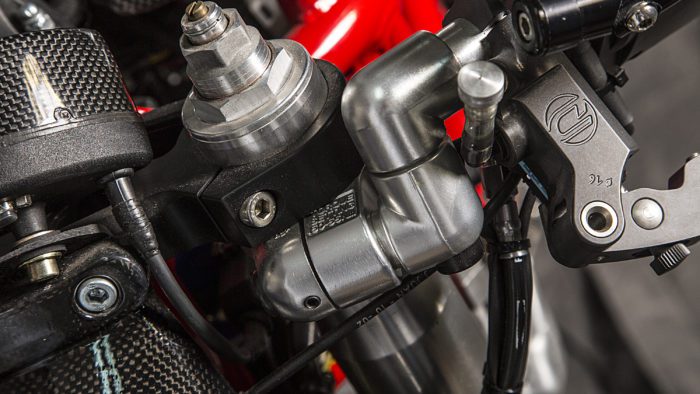 A view of the 2003 Ducati Monster 1000 courtesy of XTR Pepo that was outfitted to the extreme for both the road and the track