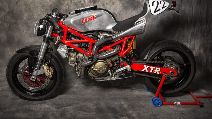 A view of the 2003 Ducati Monster 1000 courtesy of XTR Pepo that was outfitted to the extreme for both the road and the track