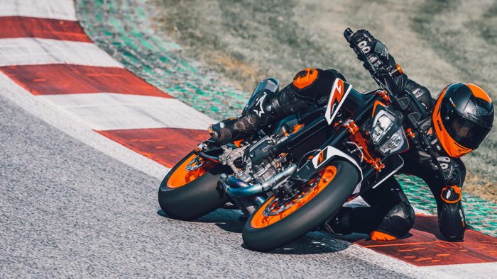 A view fo the 2021 KTM 890 Duke Tech3 MotoGP Replica