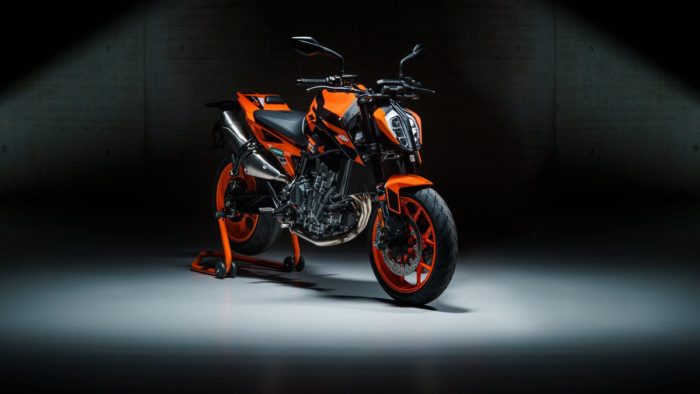 A studio shot of the KTM 890 Duke GP