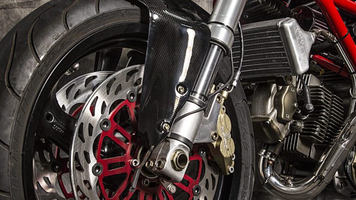 A view of the 2003 Ducati Monster 1000 courtesy of XTR Pepo that was outfitted to the extreme for both the road and the track