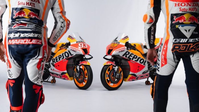 A view of the Honda Repsol Team, with their new livery for the 2022 season of MotoGP