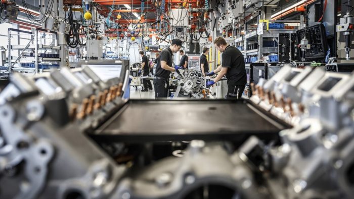 A view of motorcycles in production with the addition of magnesium - of which there were oncoming shortages predicted for 2021