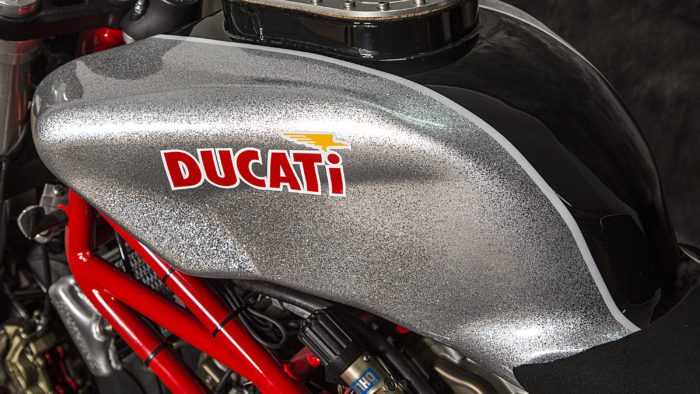 A view of the 2003 Ducati Monster 1000 courtesy of XTR Pepo that was outfitted to the extreme for both the road and the track