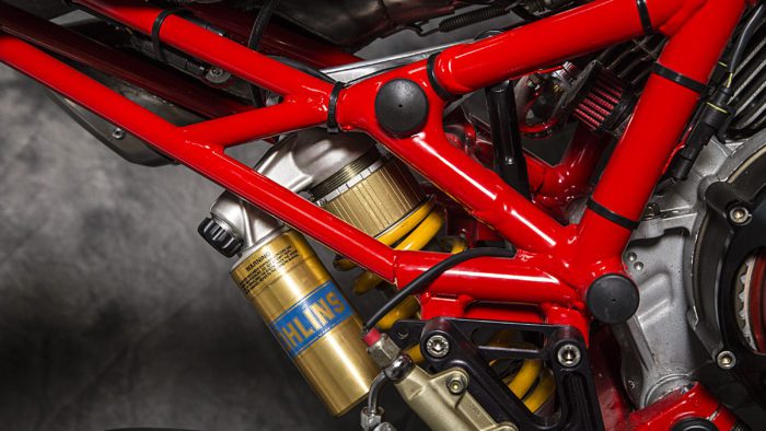 A view of the 2003 Ducati Monster 1000 courtesy of XTR Pepo that was outfitted to the extreme for both the road and the track