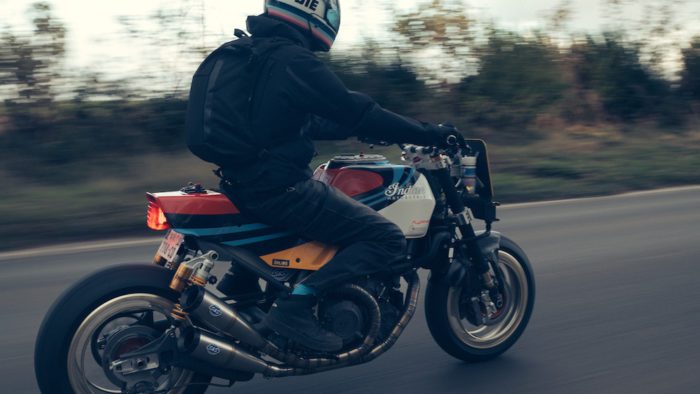 The custom FTR AMA that was created by Brice Hennebert for a commissioner who will be soon receiving the Black Swan - 1980's edge meets flat-track racer, with hints of Apaloosa pedigree