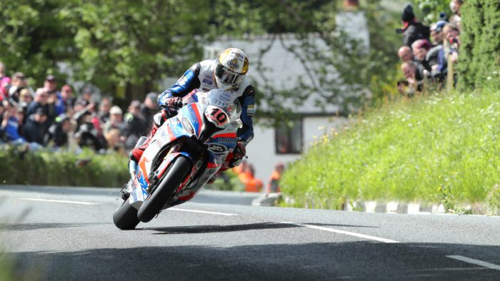 Peter Hickman on his Smiths Racing BMW at Barregarrow during the RST Superbike TT race.