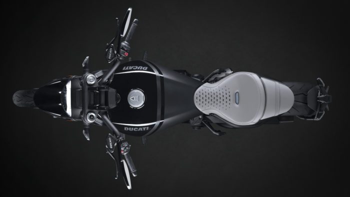 A view of the Ducati XDiavel Nera, complete with dedicated accoutrements