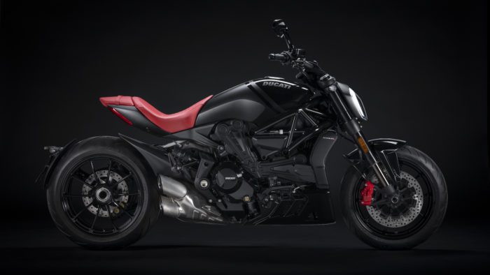 A view of the Ducati XDiavel Nera, complete with dedicated accoutrements