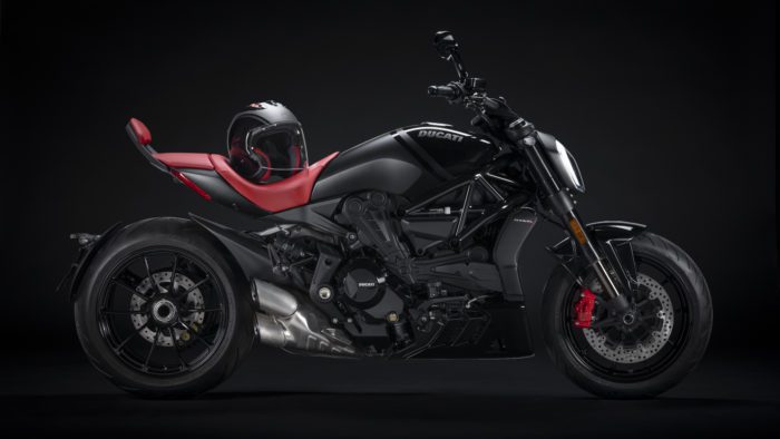 A view of the Ducati XDiavel Nera, complete with dedicated accoutrements