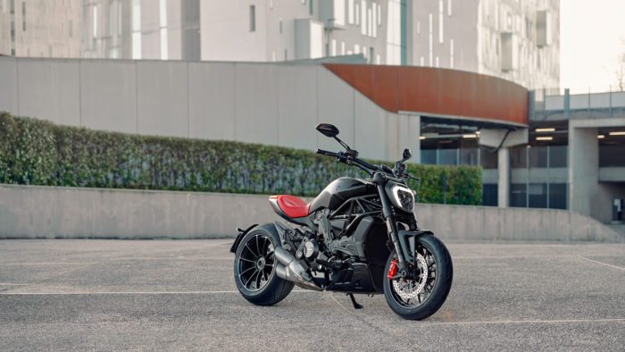 A view of the Ducati XDiavel Nera, complete with dedicated accoutrements