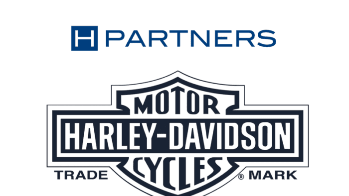 A view o f the logos for Harley-Davidson and H Partners