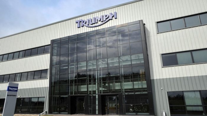 A view of Triumph Hinckley headquarters, as well as triumph machines
