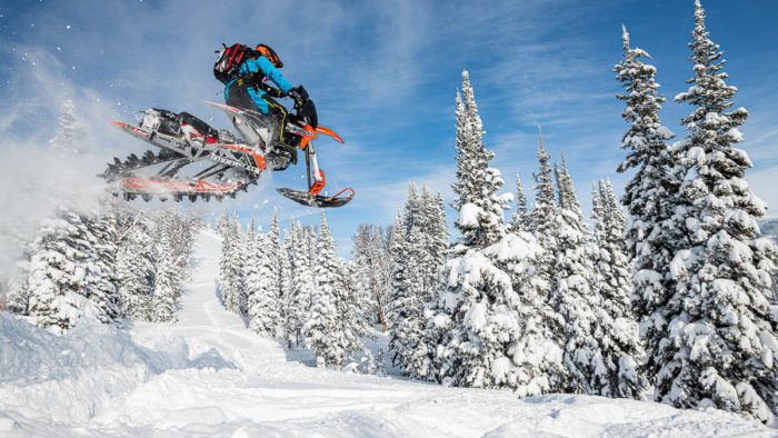 A view of the timber sled kits available for dirt bikes to romp in snow-filled winter seasons